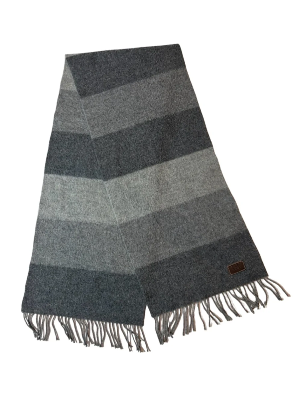 Coach Heritage Stripe Gray Lambswool Fringe Scarf Made in Italy Unisex